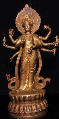 31CM Old Chinese Bronze Gilding Statue Buddha CK583