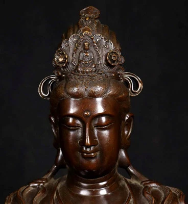 Old Chinese Copper Statue w/Guanyin Buddha N4132