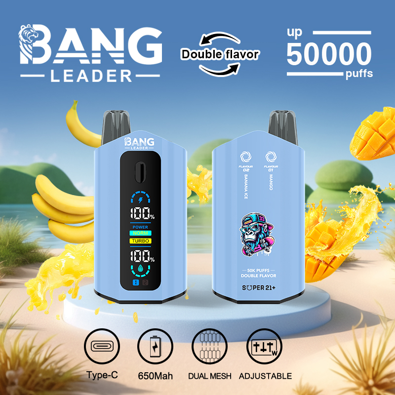 [Minimum order of two]Bang Leader 50K Puffs 2-in-1 Prefilled Vape | Dual Flavor, Adjustable Wattage,  Rechargeable