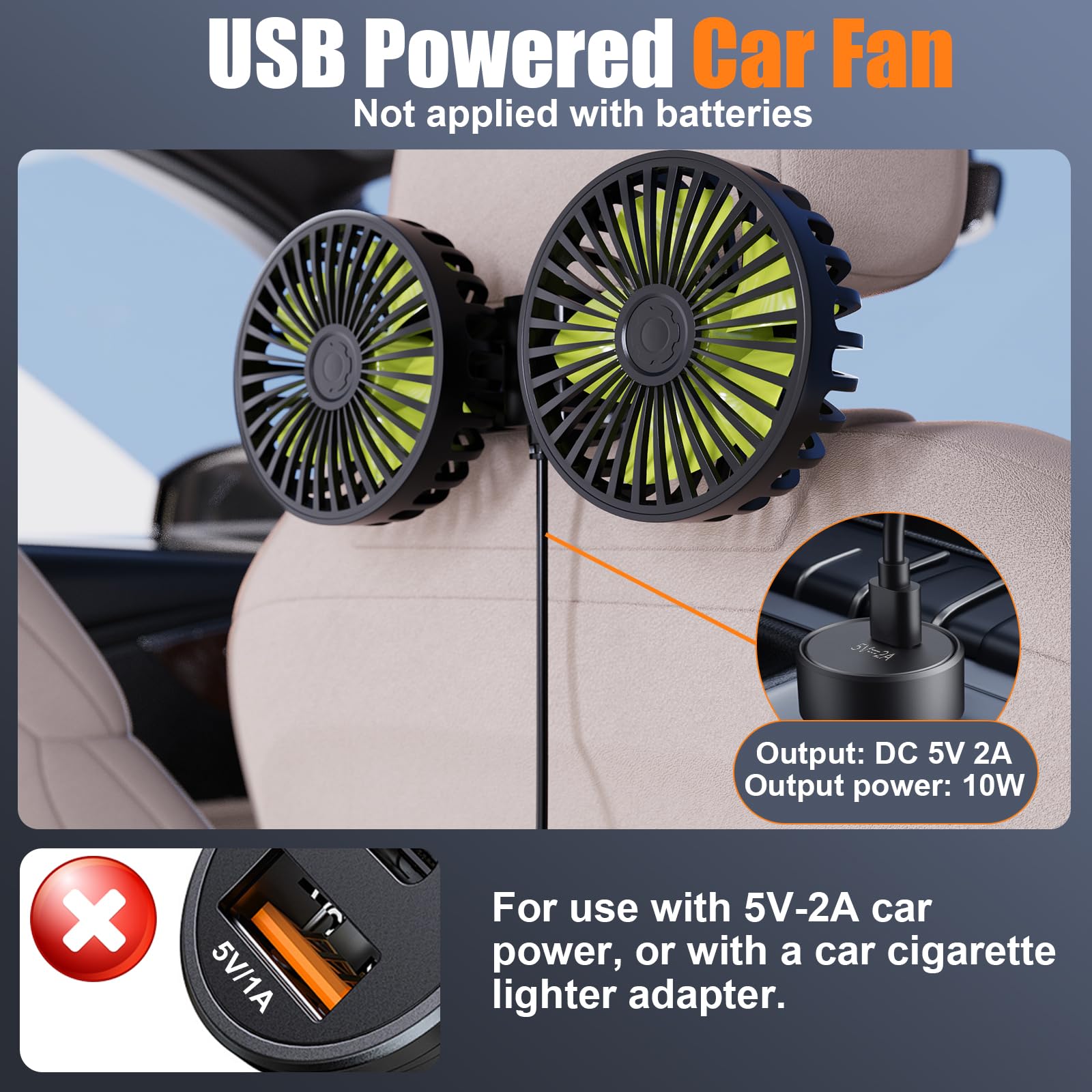 USB Car Cooling Fans for Backseat