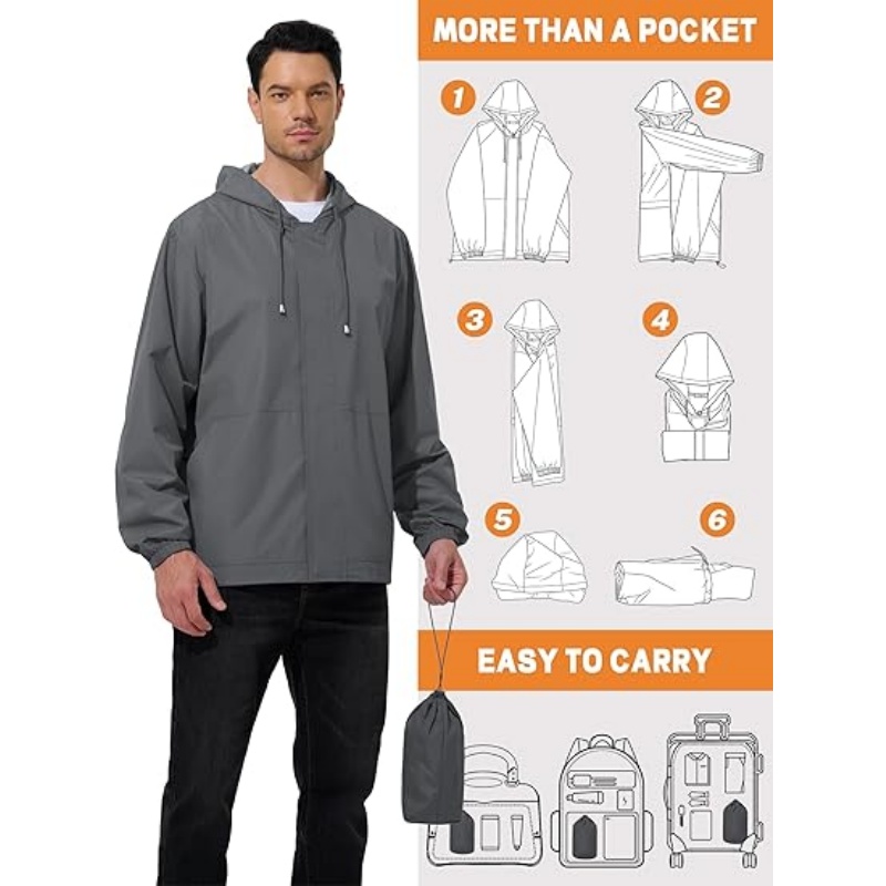 Men's Lightweight Waterproof Hooded Rain Jacket