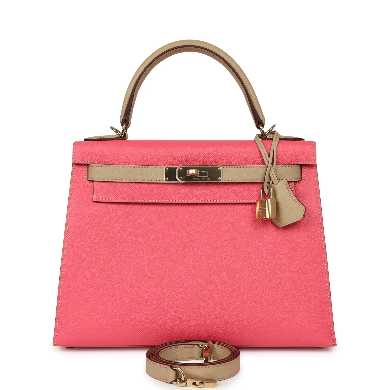 HERMÈS Special Order (HSS) Kelly Sellier 28 Rose Azalee, Trench Epsom Permabrass Hardware