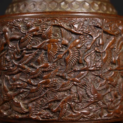 Qianlong Signed Old Chinese Copper Incense Burner w/crane N4151