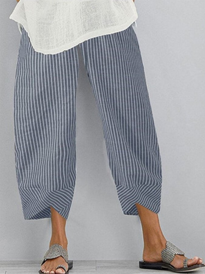 Women'S Striped Linen Holiday Wide-Leg Pants