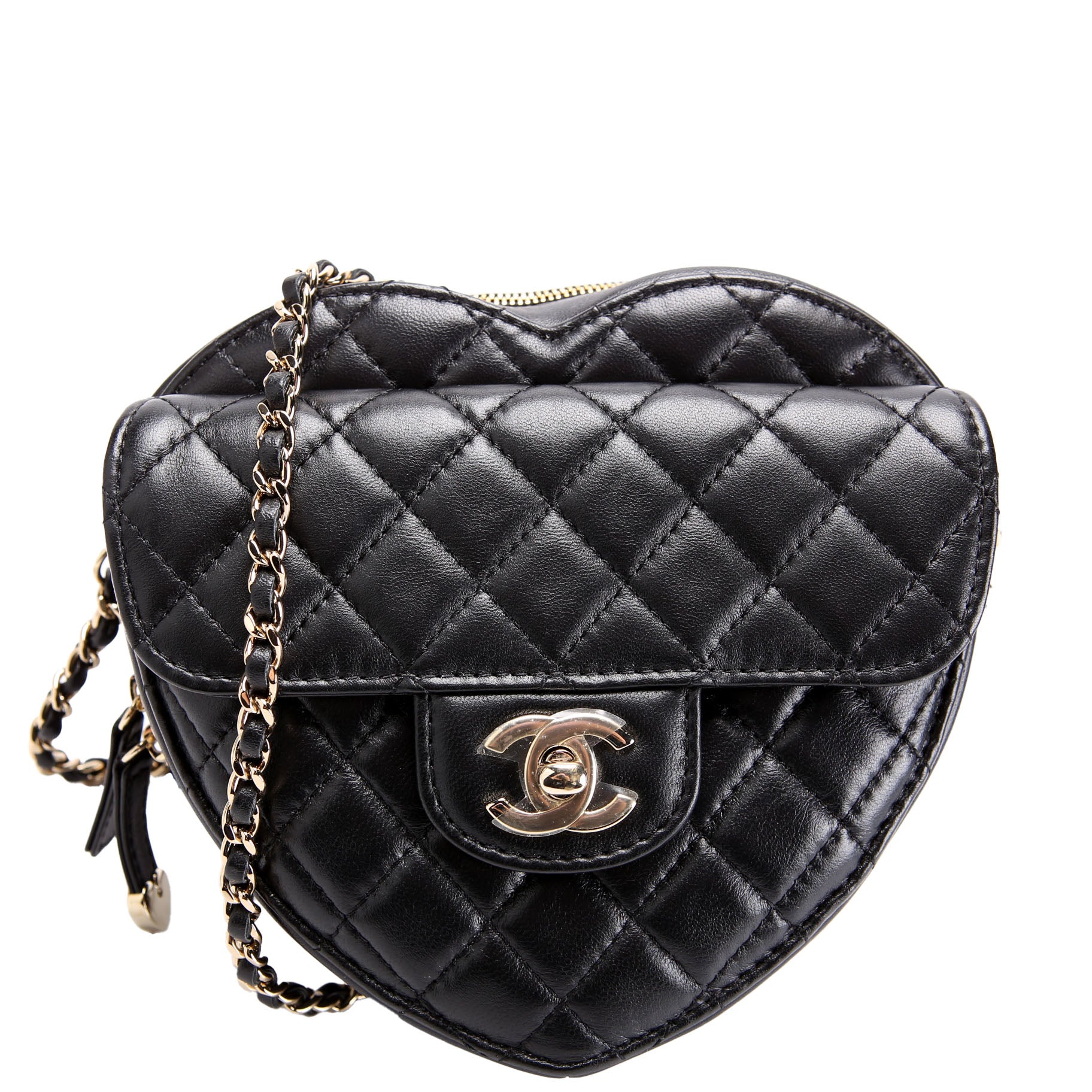 CHANEL CC In Love Heart Clutch With Chain Quilted Lambskin RFID Black
