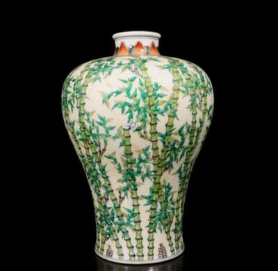 32CM Yongzheng Signed Old Chinese Doucai Vase W/bamboo N1489