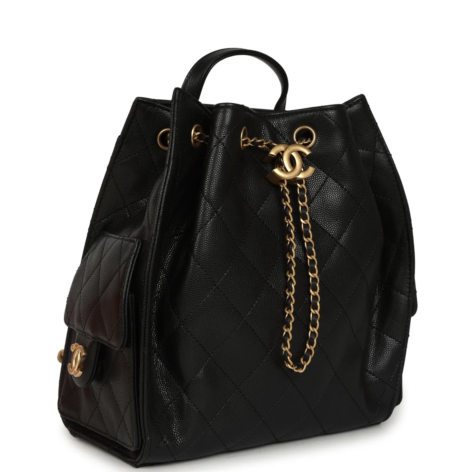 Chanel Small 25 Hobo Backpack Black Caviar Antique Gold Hardware