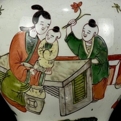 Old Chinese Wucai Jar Pot W/lady N1107