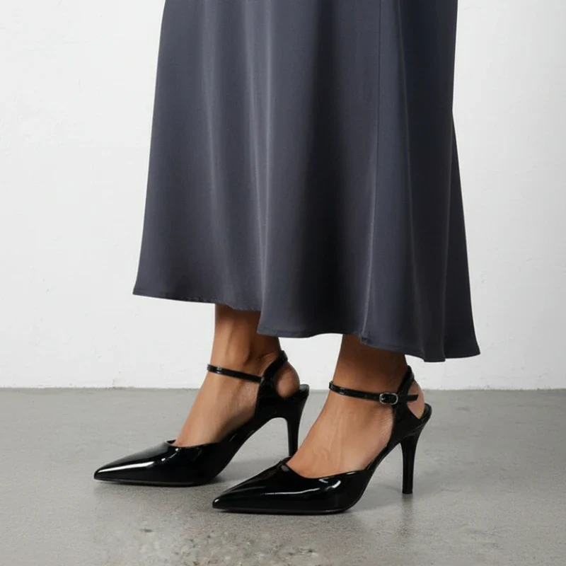 High Heels Women's Shoes for Business Elegant Pointed Toe Patent Leather Daily Office Stilettos Designer Summer Ladies Sandals