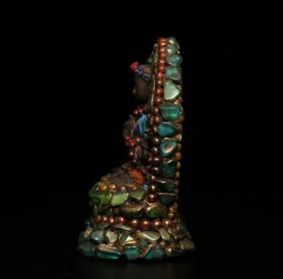 11CM Old Chinese Carved Buddha Thang-ga Inlay Dzi Tianzhu Beads