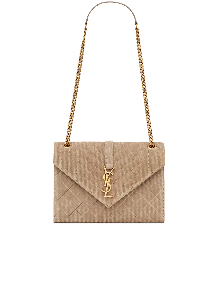Envelope Medium Chain Bag in Mix Matelasse Corduroy in Greyish Brown