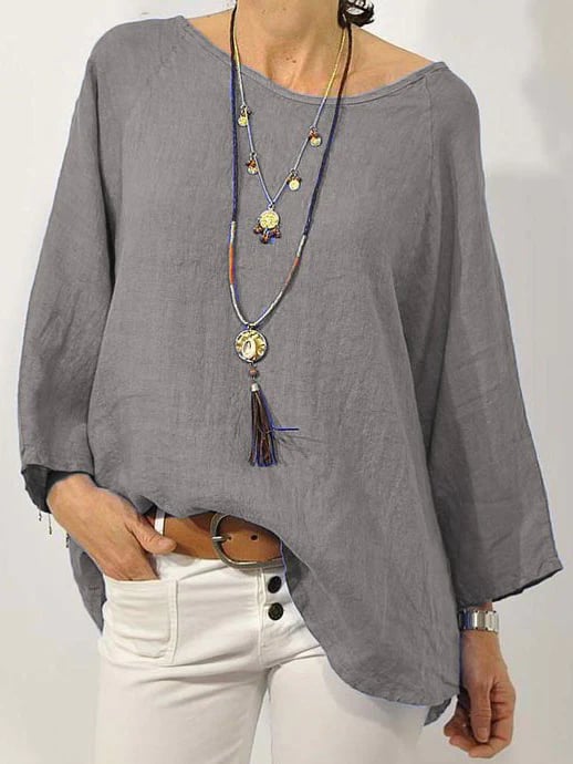 Solid Long Sleeve Linen Daily Top