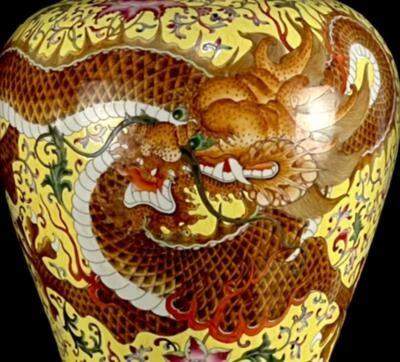 40CM Qianlong Signed Old Chinese Colour Enamel Gilding Vase W/dragon CK84