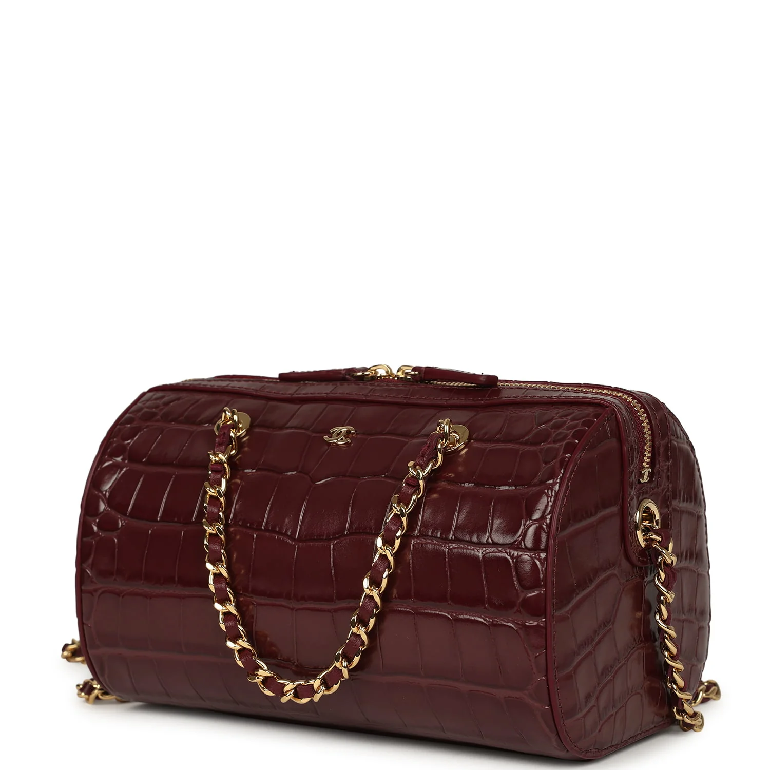Chanel Mini Timeless Classic Barrel Bag with Chain Dark Burgundy Croco Embossed Calfskin Gold Hardware
