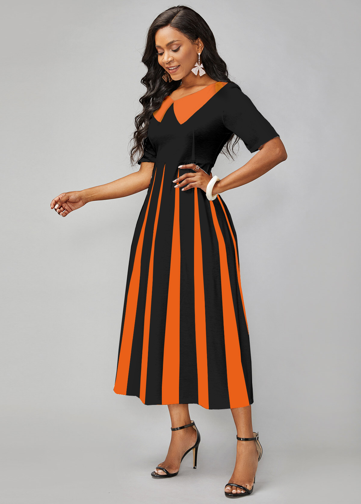 Short Sleeve Striped Flat Collar Dress