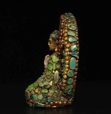 13CM Old Chinese Carved Nephrite Thang-ga Inlay Dzi Tianzhu Beads