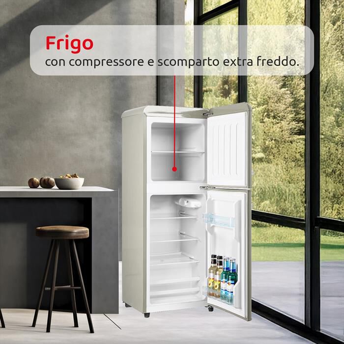 MELCHIONI FAMILY - Frigorifero 2 porte SIBERIA 85 Classe E 85lt-Panna / Metallo