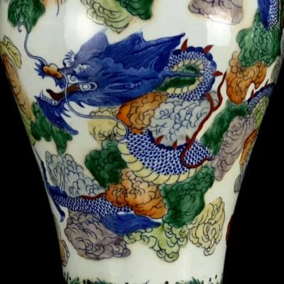 30CM Yongzheng Signed Old Chinese Doucai Vase W/dragon N248