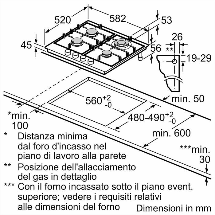 BOSCH - Piano cottura a gas PCH6A5I90 58,2 cm-Inox