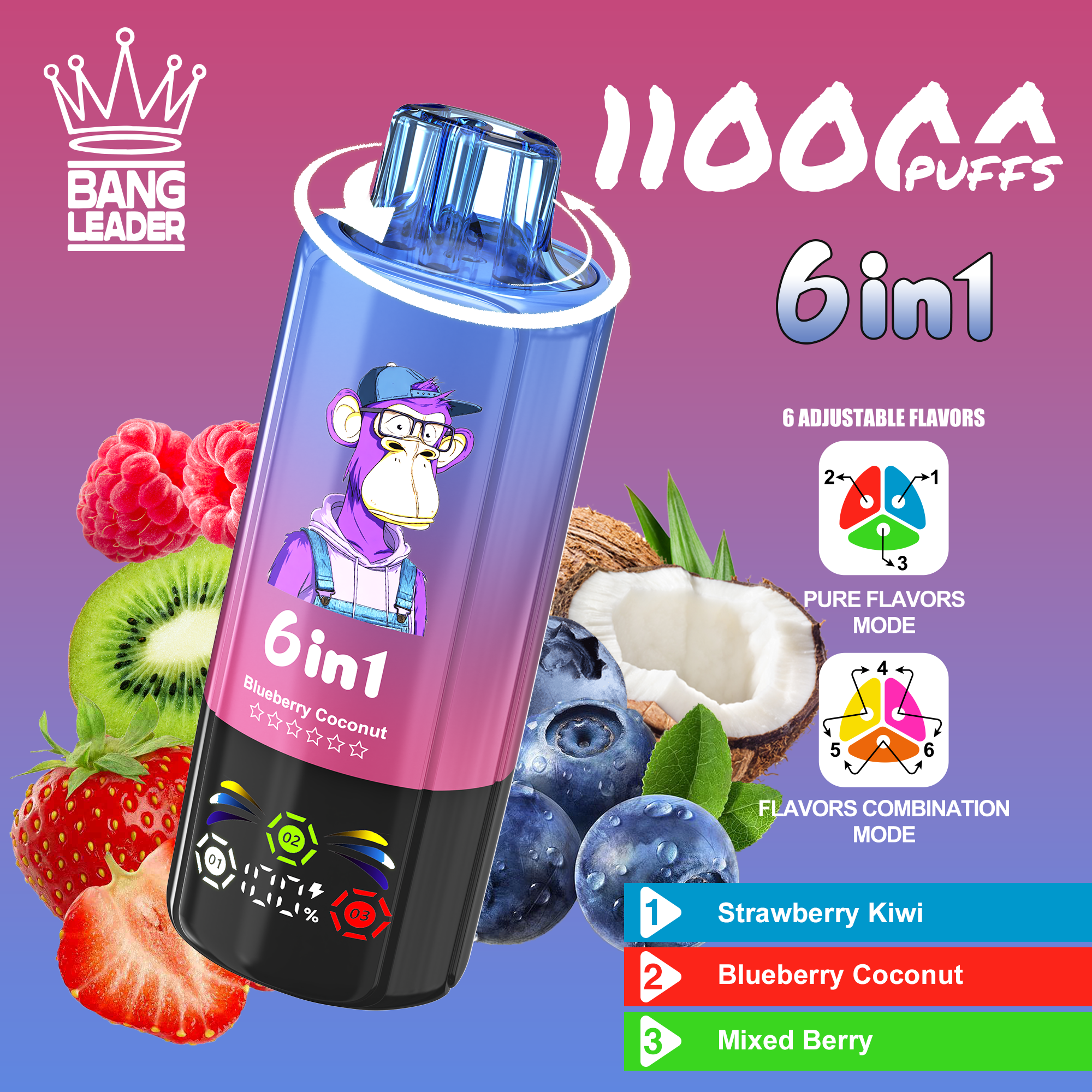 Bang Leader 110K Puffs 6-in-1 Prefilled  Vape | 6 Flavors in 1 Device,  Rechargeable,