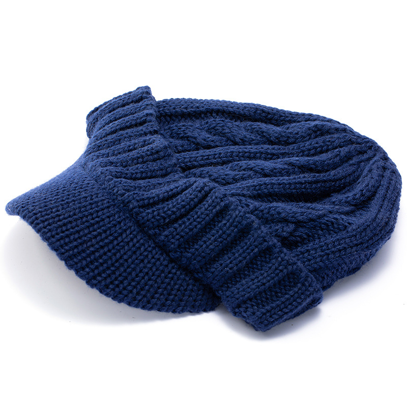 Men's Dark Blue Cable Knit Fleece-Lined Warm Winter Beanie