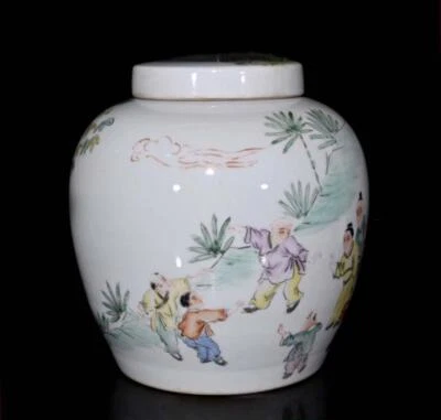 Yongzheng Signed Old Chinese Famille Rose Lid Pot W/lady N358