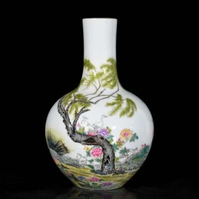 Yongzheng Signed Pair Old Chinese Colour Enamel Vase W/bird N3619