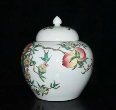 Yongzheng Signed Old Chinese Famille Rose Lid Pot W/peach N3048