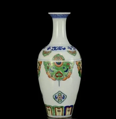 Pair Yongzheng Signed Old Chinese Doucai Vase W/flower N1167