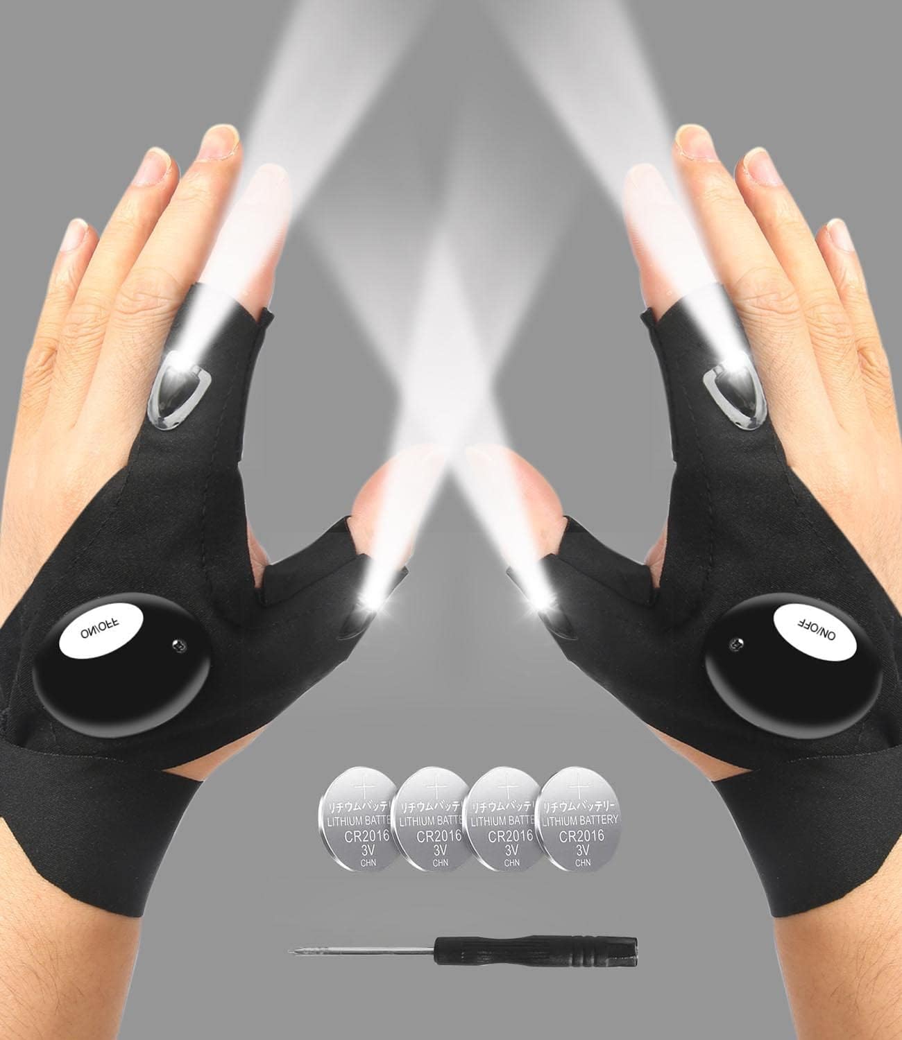 LED Flashlight Gloves, Fathers Day Dad Gifts from Daughter Son Wife, Gift for Men Boyfriend Husband Him Birthday Christmas, Cool Gadget Finger Lights Waterproof for Camping Fishing Repairing