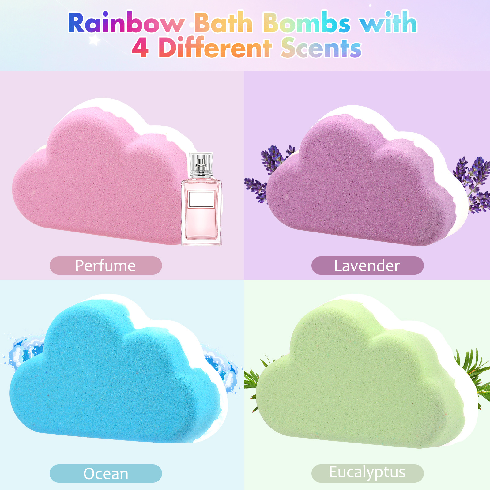 Rainbow Cloud Bath Bombs (Pack of 4)