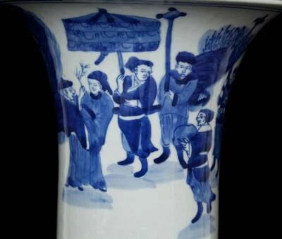 38CM Kangxi Signed Old Chinese Blue and White Vase W/figure