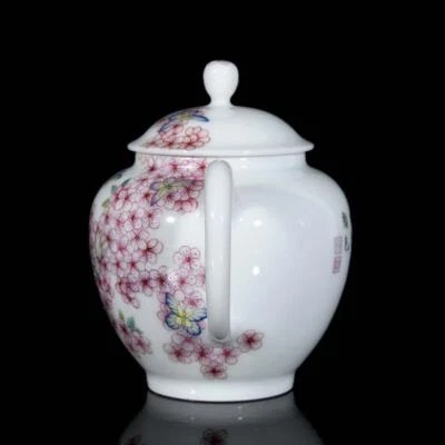 Qianlong Signed Old Chinese Famille Rose Teapot W/butterfly N3662