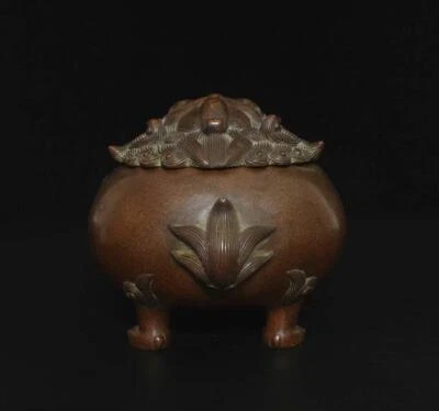 Sicongzhai Signed Old Chinese Copper Incense Burner w/lion