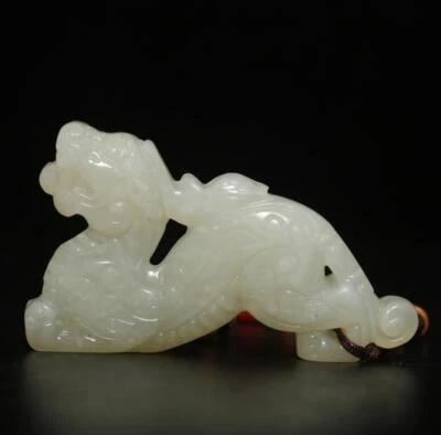 40G Chinese Carved Nephrite Jade Pendant w/kylin