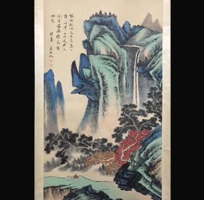 Wu Hufan Signed Chinese Hand Painted Calligraphy Scroll w/ landscape N2727