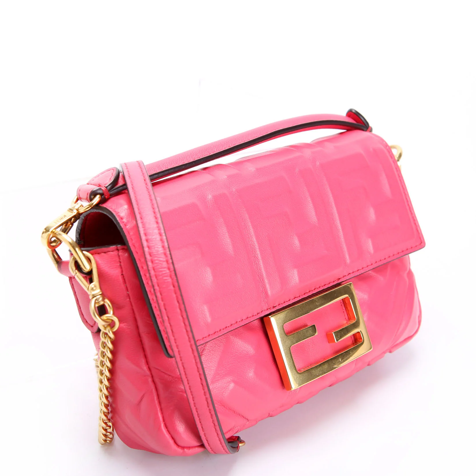 FENDI 8BS017 FF 1974 Leather Mini Baguette Pink