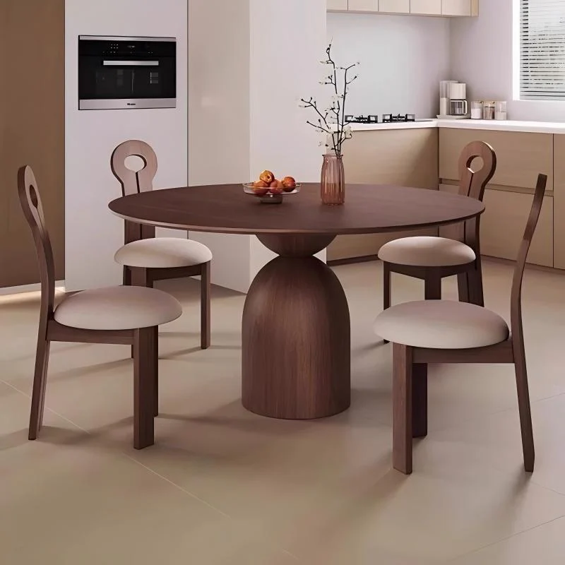 Marino Round Dining Table – Mid-Century Style Pedestal Table in Walnut Wood for Small Spaces