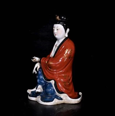 Zeng Longsheng Signed Old Chinese Famille Rose Statue W/ Guanyin Buddha N212