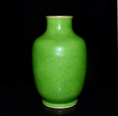 30CM Yongzheng Signed Old Chinese Green Glaze Vase N3077