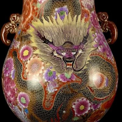 44CM Qianlong Signed Old Chinese Colour Enamel Gilding Lid Pot W/dragon N1020