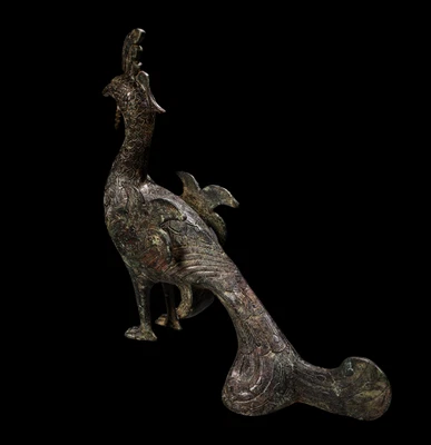 34CM Old Chinese Bronze Statue w/peacock N4338