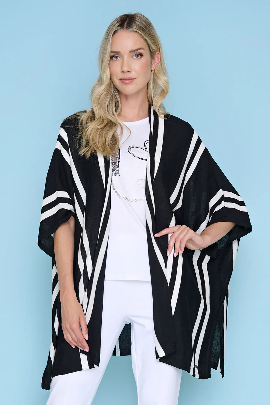 Black and White Striped Poncho