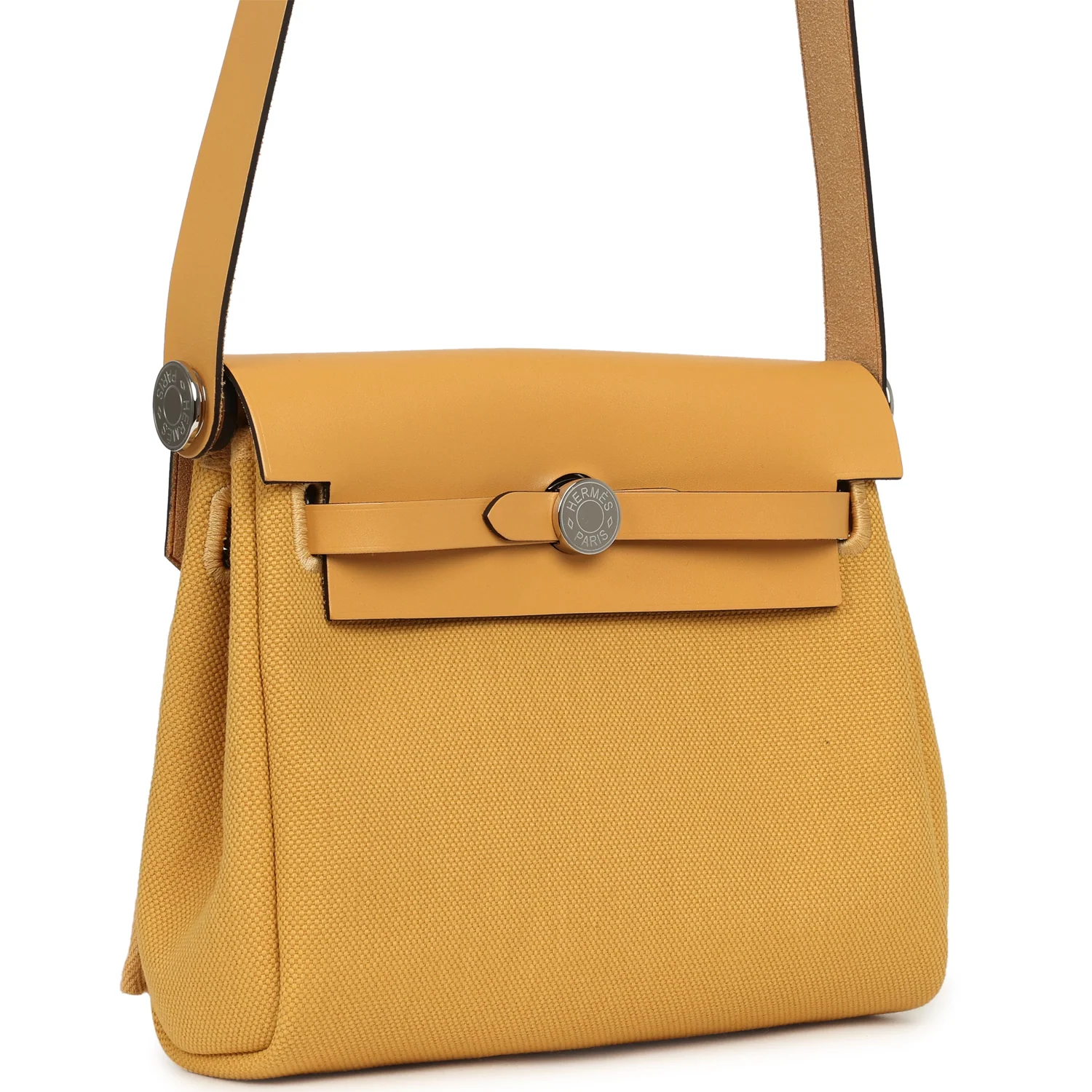 HERMÈS Herbag Zip 20 Mini Paille Toile Militaire Canvas, Vache Hunter Palladium Hardware
