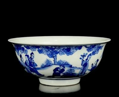 Kangxi Signed Old Chinese Blue & White Porcelain Bowl w/ figure CK31