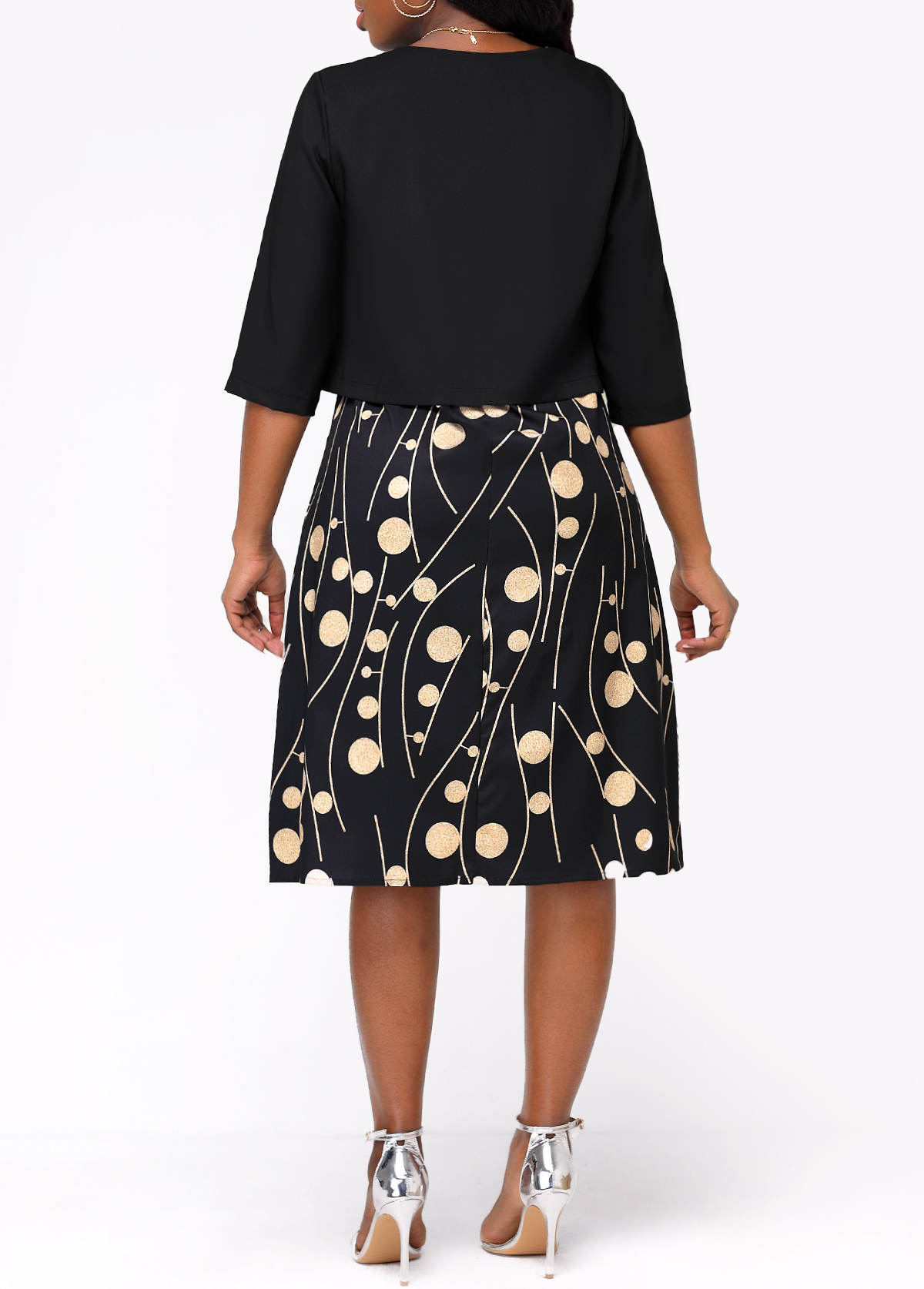 Open Front Black Shawl and Round Neck Dress