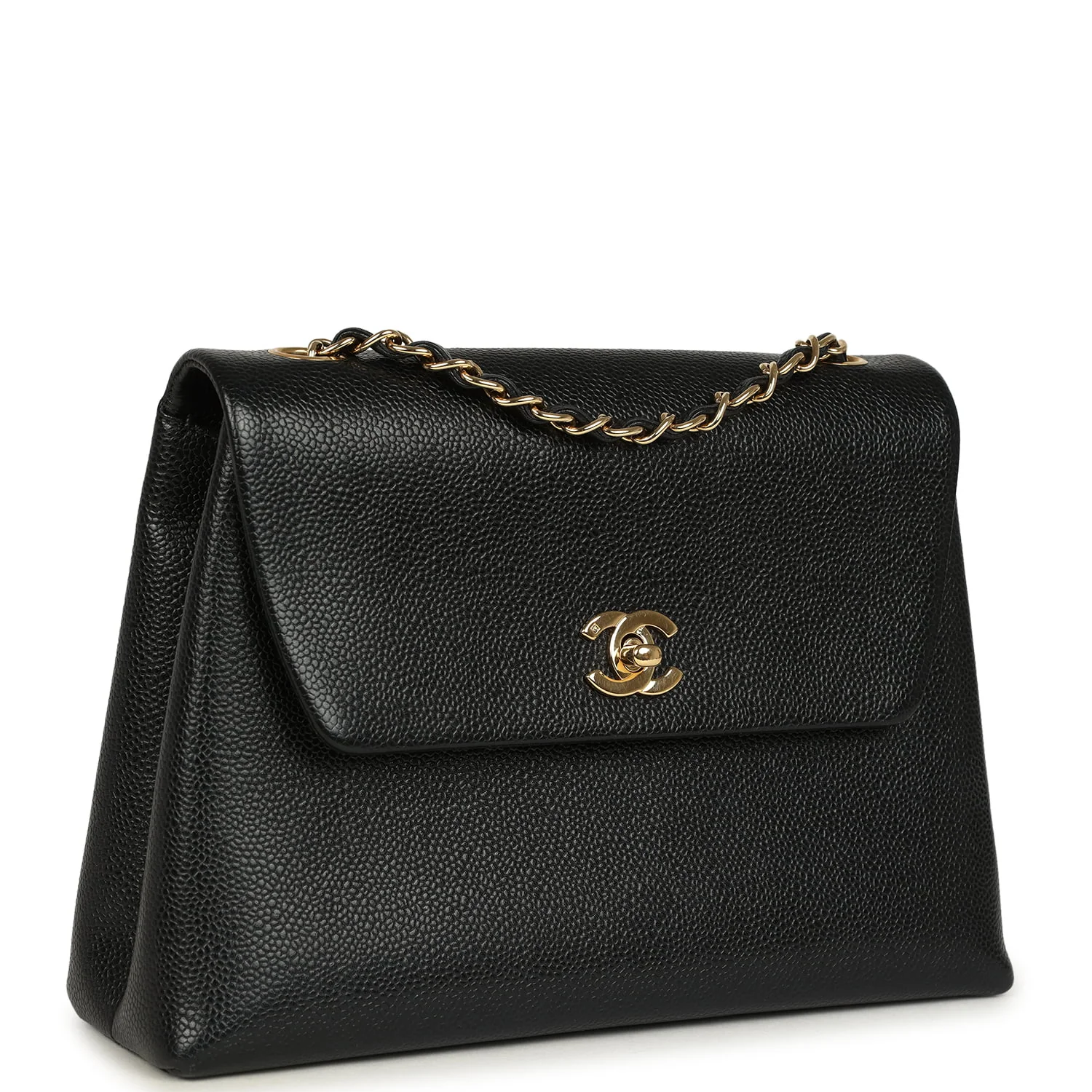 Vintage Chanel Medium Shoulder Bag Black Caviar Gold Hardware