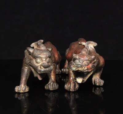 22CM Pair Old Chinese Bronze Gilding Statue CK403