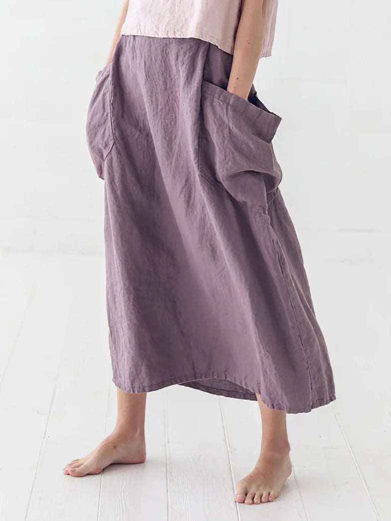Women Solid Large Pockets Skirt