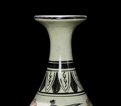 28CM Old Chinese Cizhou Kiln Vase w/phoenix N909